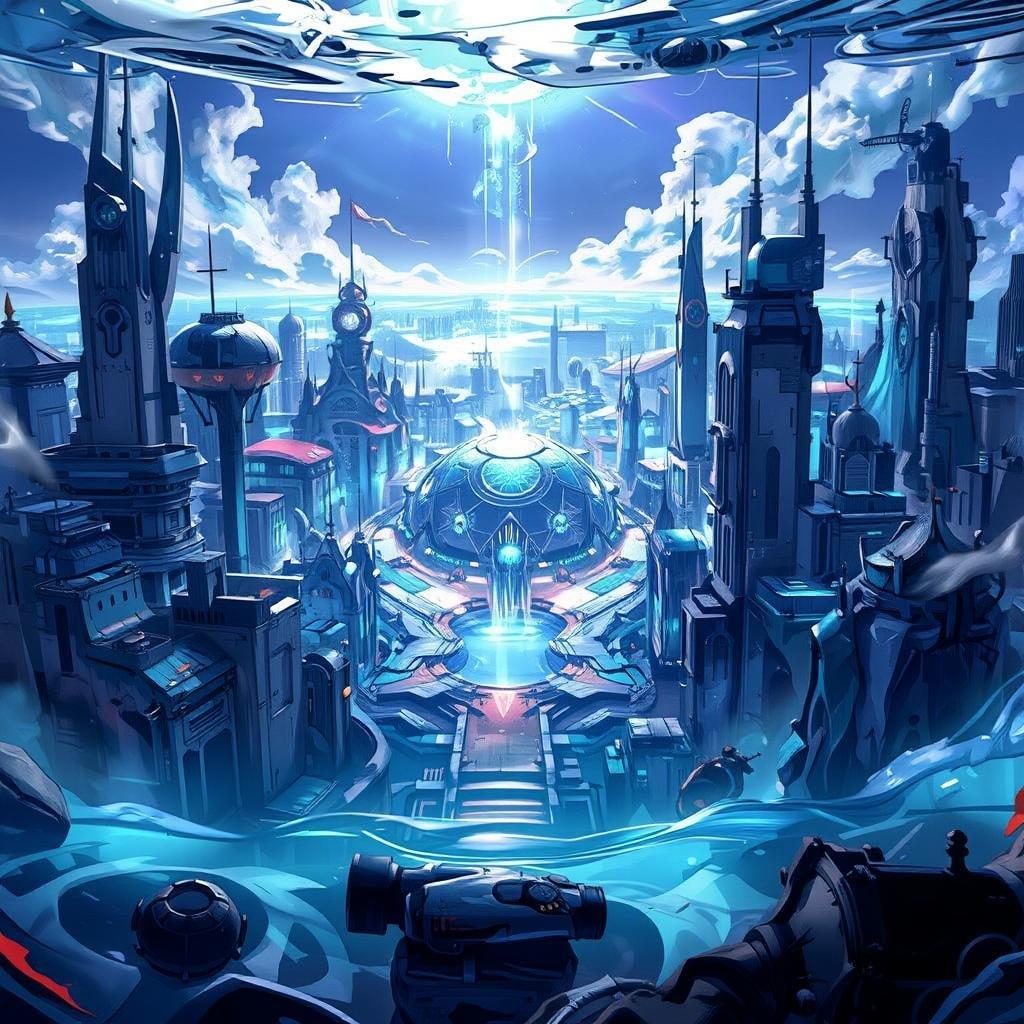 Dive into a futuristic world where technology meets fantasy in this anime-inspired underwater city. Explore the vibrant streets, towering buildings, and mysterious atmosphere.