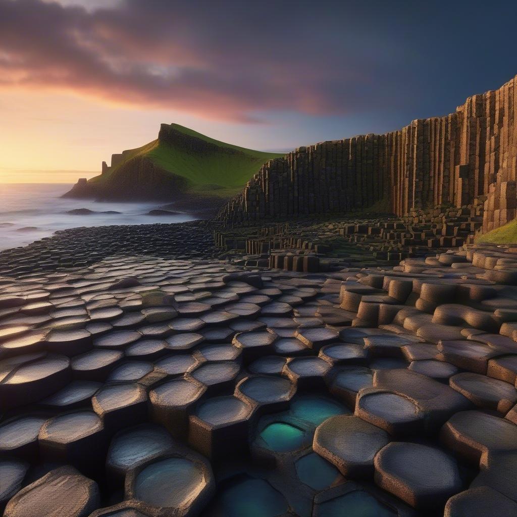 Experience the natural wonders of St. Patrick's Day by visiting this mystical landmark. The Giant's Causeway, a series of hexagonal rock formations rising from the ocean in Northern Ireland, is said to have been built by giants. Capture the essence of Ireland with a scenic view at sunset.