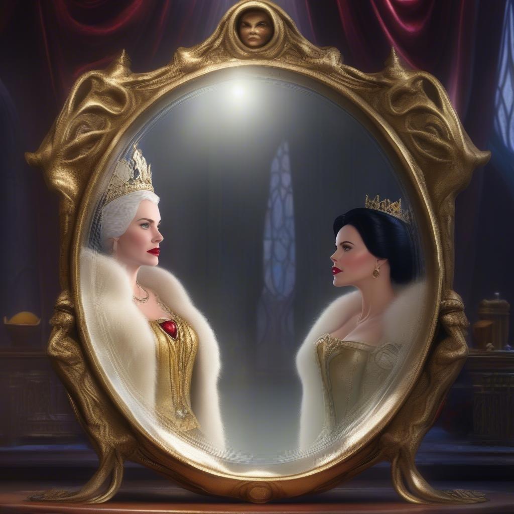 In a magical world where fairy tales come to life, two princesses from different realms share a moment in the enchanted mirror of destiny.