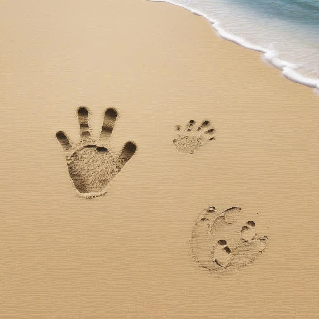 Celebrate Father's Day with this beautiful beach scene. The sand has been meticulously shaped into the footprints of a father and his child, creating a heartwarming memory on the shore.