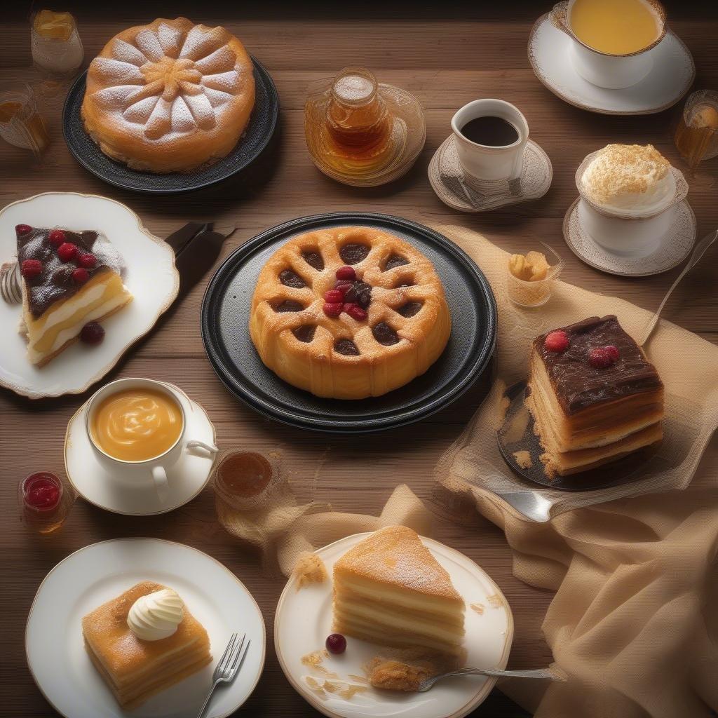 Enjoy the indulgent delights of Oktoberfest with this delightful assortment of cakes and pastries, presented as if you're at a festive gathering.