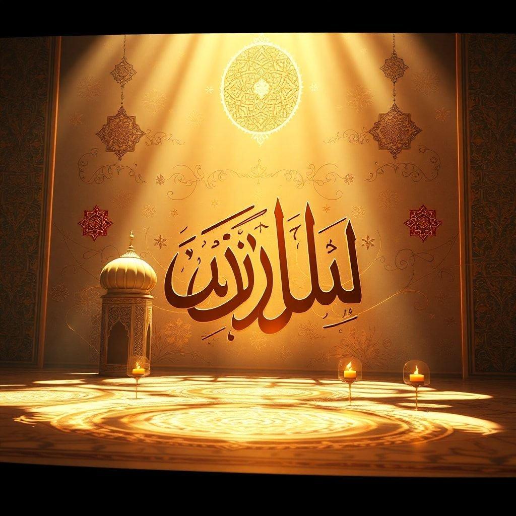 A festive Ramadan and Eid wallpaper with Arabic script and golden lighting to celebrate the holiday.