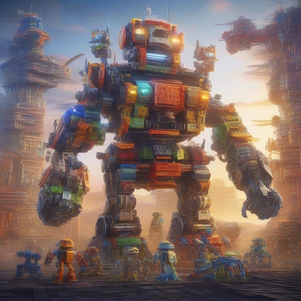 Welcome to the world of robotic companions, where colors are king and friendship knows no bounds! This scene captures a moment of camaraderie among robots of various sizes and designs, standing on an intriguing landscape that blends elements of both technology and nature. Whether you're looking for a new wallpaper to liven up your digital space or seeking inspiration for futuristic fantasies, this image is sure to bring a splash of color and imagination into your day.