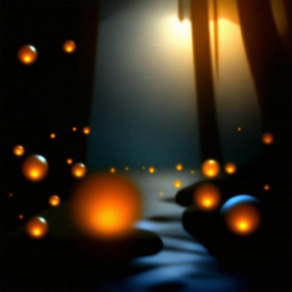 Step into the tranquil world of this 3D art wallpaper. A calming night scene by a serene pond, where glowing fireflies dance in the fading light. Perfect for desktop and mobile screens.