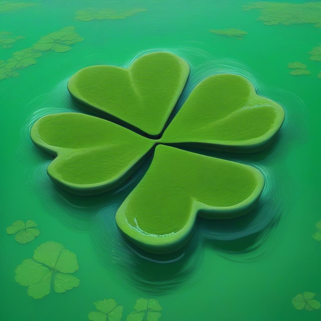 An enchanting scene from St. Patrick's Day celebrations, featuring the iconic four-leaf clover growing amidst lilypads on a serene lake.