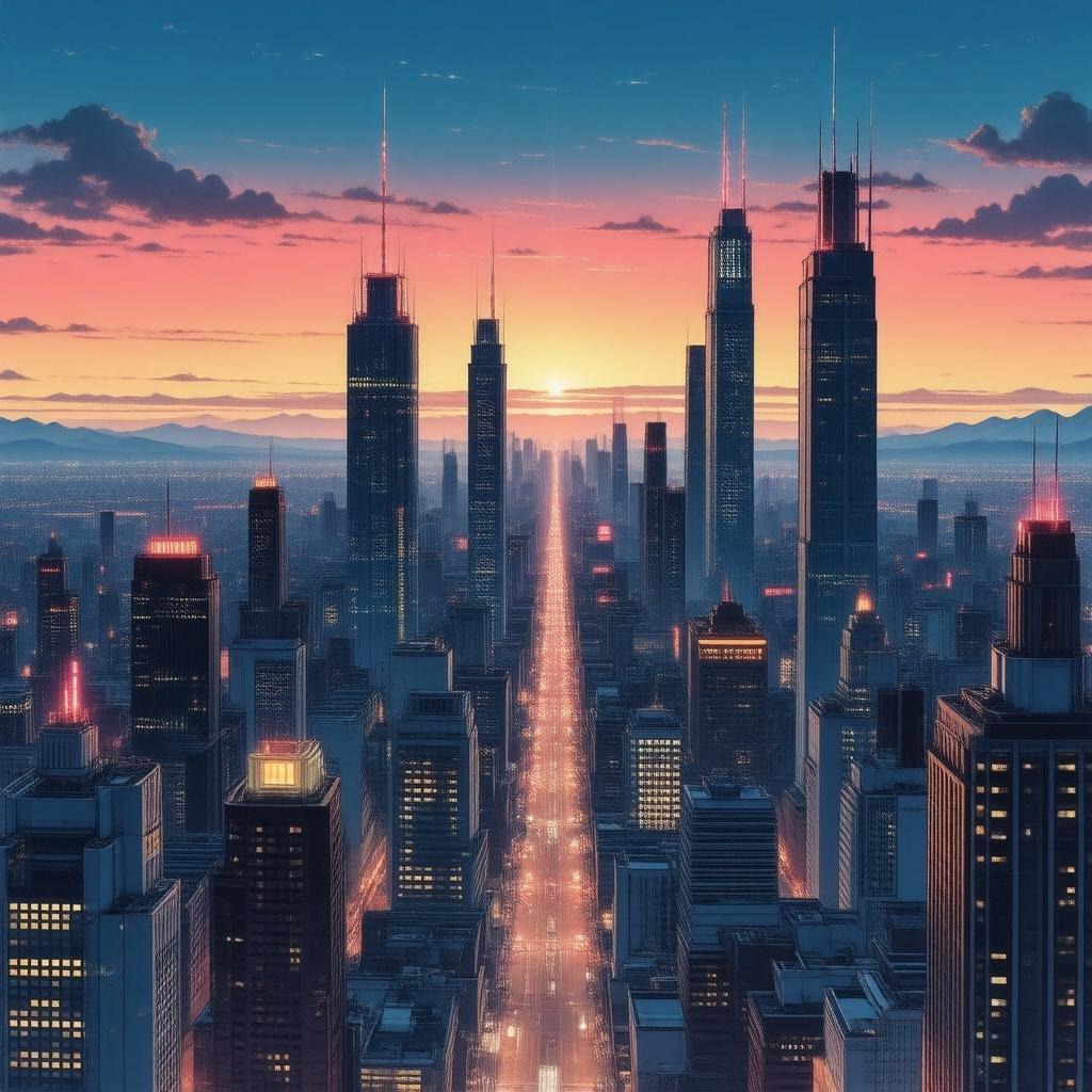 Experience the breathtaking beauty of a futuristic city at sunset with this stunning wallpaper.