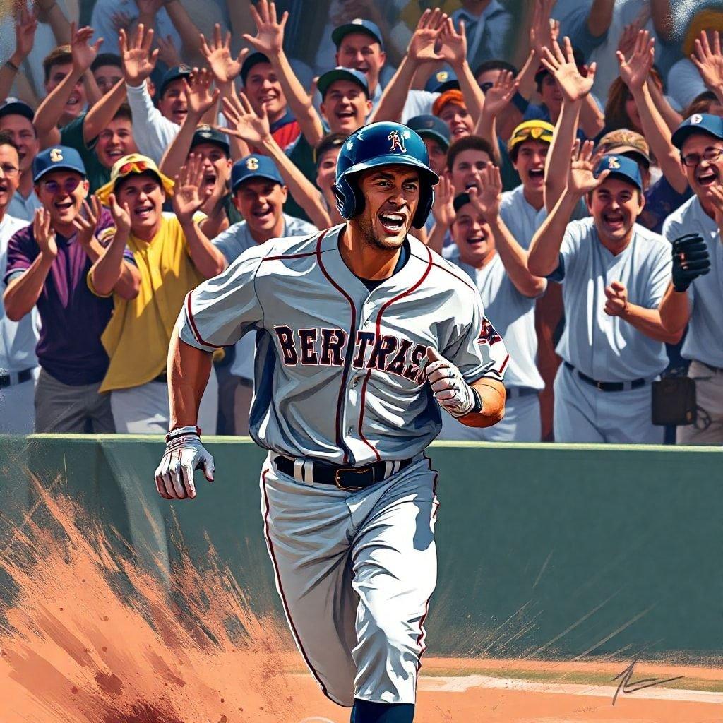 A thrilling moment in a baseball game, capturing the skill and athleticism of the players.