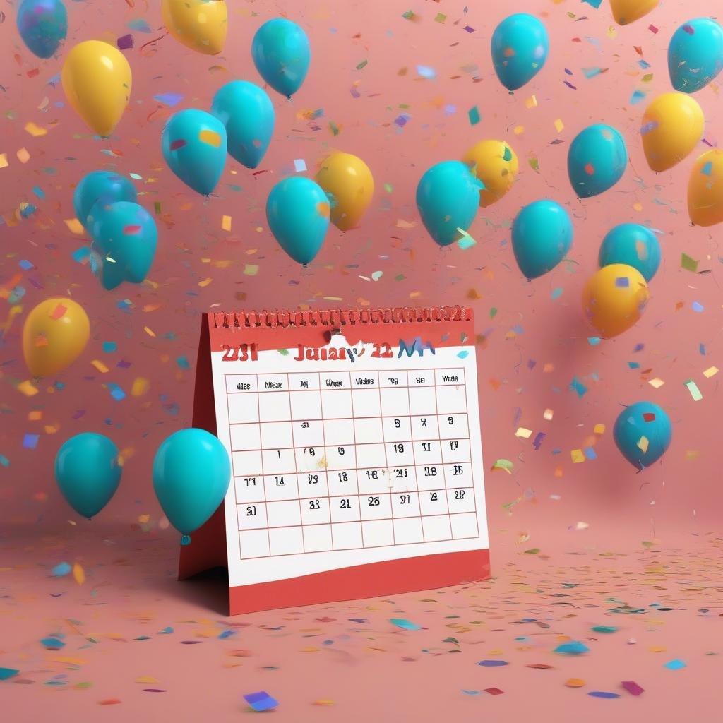 Celebra el comienzo del nuevo año con este vibrante fondo de pantalla que presenta confeti y un calendario. El calendario muestra el 1 de enero, lo que lo hace perfecto para recibir el nuevo año.