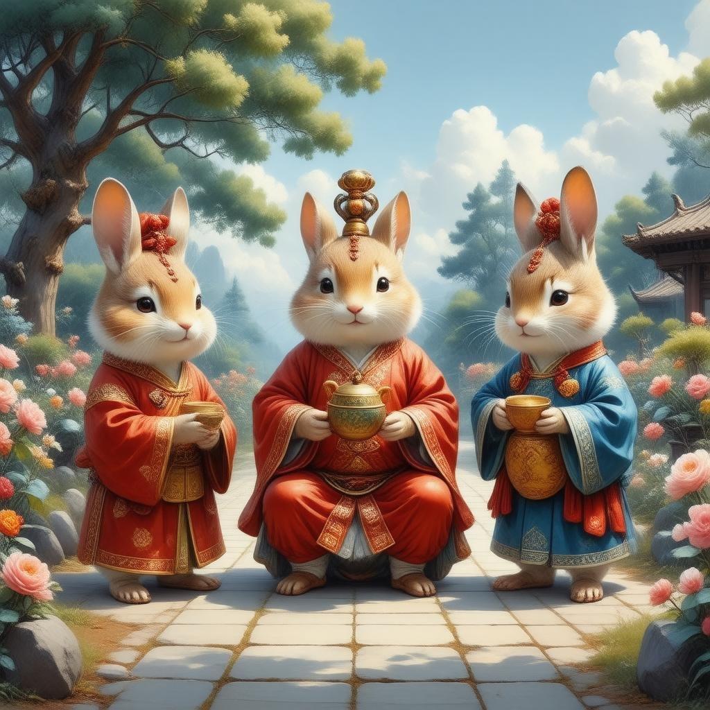 Experience the tranquility of an anime-inspired garden tea ceremony with this captivating wallpaper. The central teapot, surrounded by two anthropomorphic animals in vibrant attire, invites you to a serene world of tradition and beauty. The lush garden backdrop, complete with tall trees and a clear blue sky, adds depth and visual interest to this stunning scene.