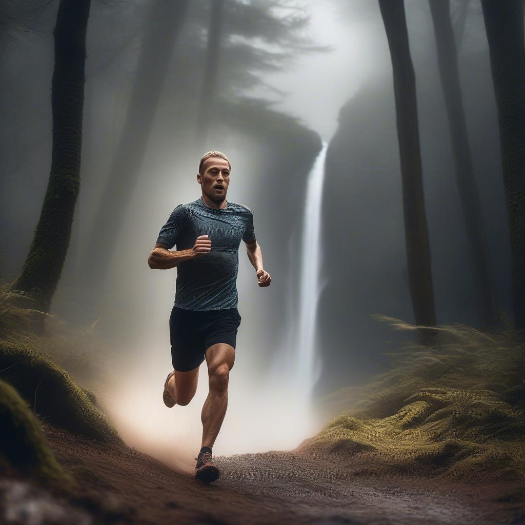 Early morning adventure through the woods, with mist giving a mystical feel to the run. Perfect wallpaper for sports enthusiasts.