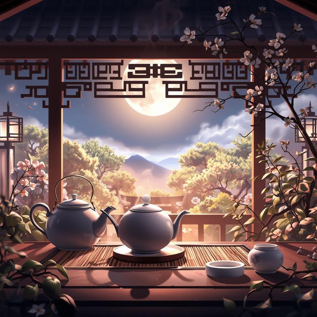 Immerse yourself in the tranquility of this anime-style tea ceremony wallpaper, featuring a serene garden and a peaceful atmosphere.