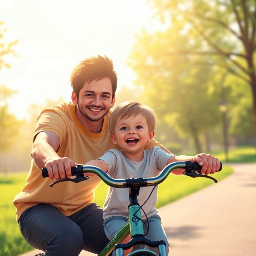 This wallpaper captures the heartwarming moment of a father and son enjoying a bike ride together, symbolizing the love and bond between them.