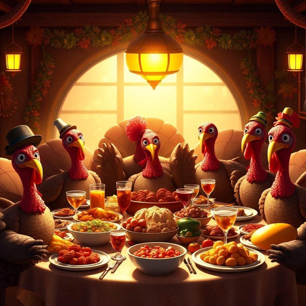 Gather 'round the table for a heartwarming Thanksgiving feast, where the aroma of roasted turkey and the warmth of family love fill the air.