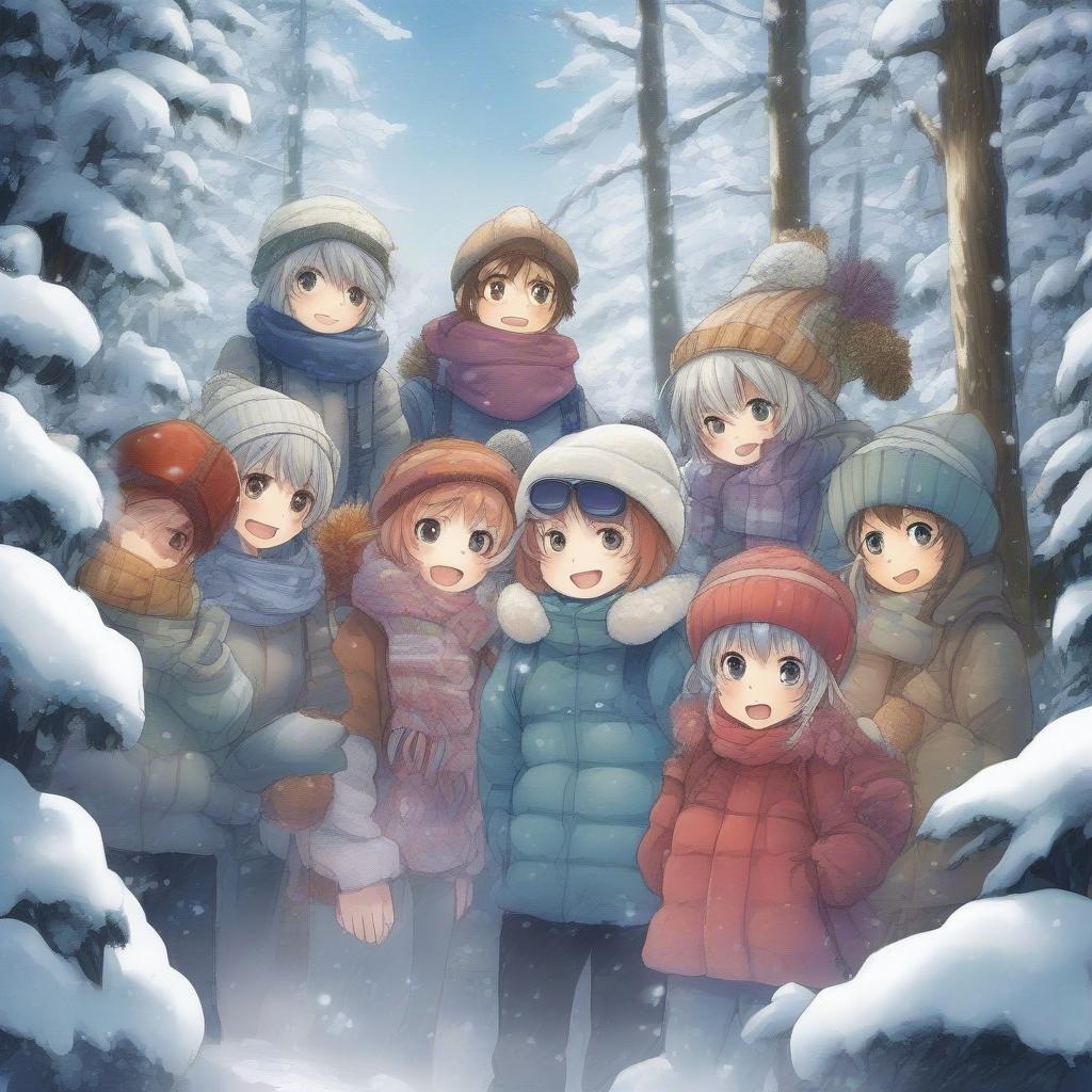 Dyk ner i den förtrollande världen av anime med denna fängslande vinterbakgrund. De busiga sprites, klädda i vinterkläder, ger en lekfull touch till den snöiga skogsinställningen och skapar en scen som är både fantasifull och inbjudande.