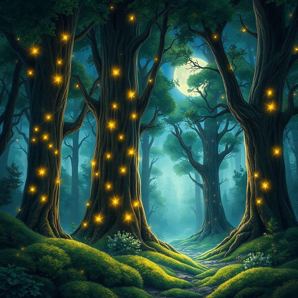 Step into a world of wonder with this magical forest wallpaper, perfect for kids and cartoon lovers alike.