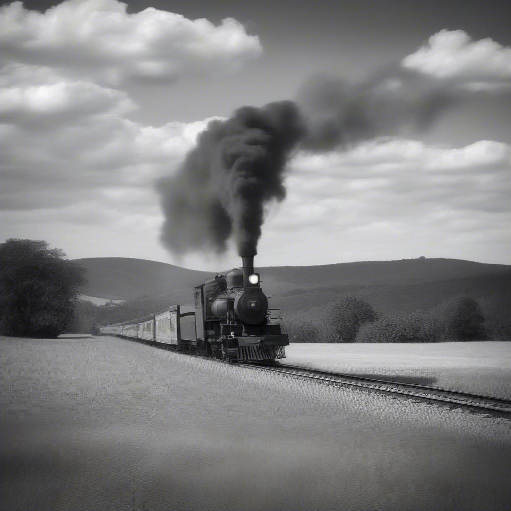 A nostalgic scene of a vintage steam train chugging down the tracks, with rolling hills in the background. This wallpaper captures a classic moment from railway history.