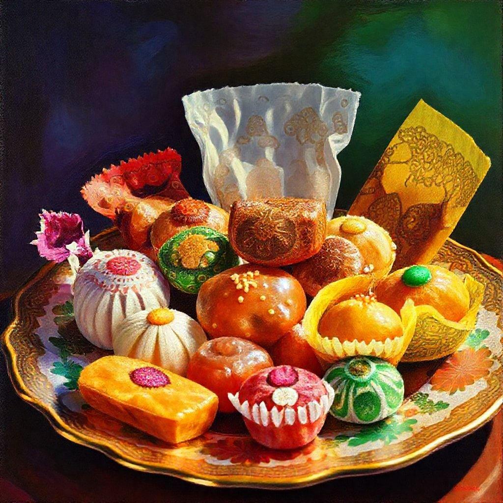 A delightful assortment of traditional Indian sweets, beautifully arranged for the festive celebration of Diwali.