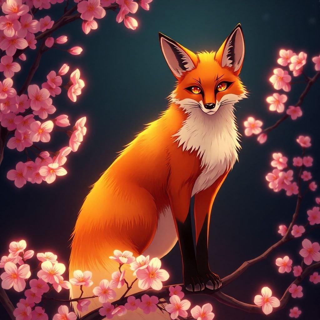 Step into a whimsical world of anime magic with this stunning wallpaper featuring a majestic fox amidst a blossoming cherry blossom tree. The vibrant colors and intricate details will transport you to a realm of wonder and enchantment.