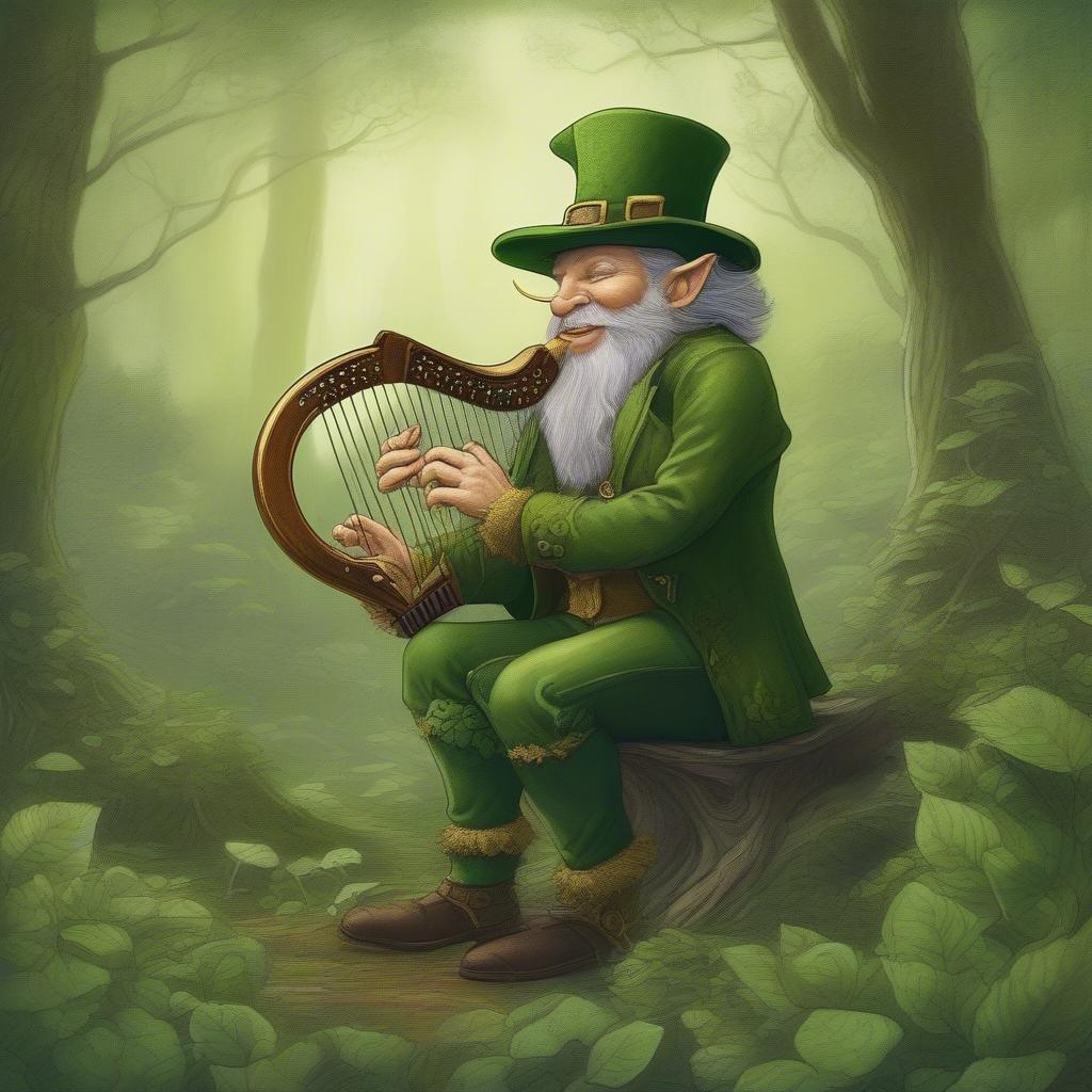 Get into the festive spirit with this stunning St. Patrick's Day wallpaper featuring a leprechaun playing a harp in a lush forest. The vibrant green hues and whimsical design make it perfect for adding a touch of Irish charm to your desktop or mobile device.