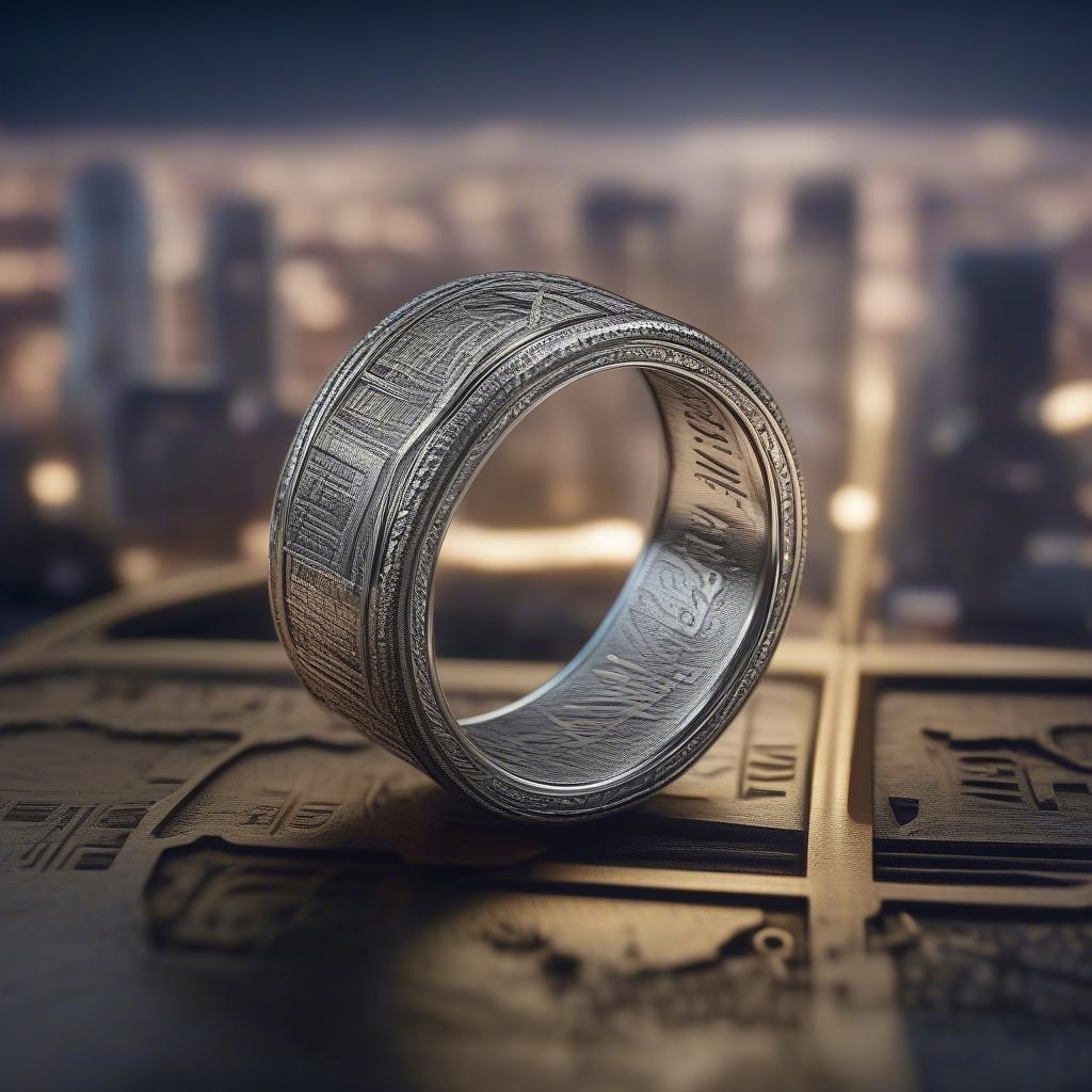 A ring signifying the achievement of graduation, crafted from metal with intricate designs.