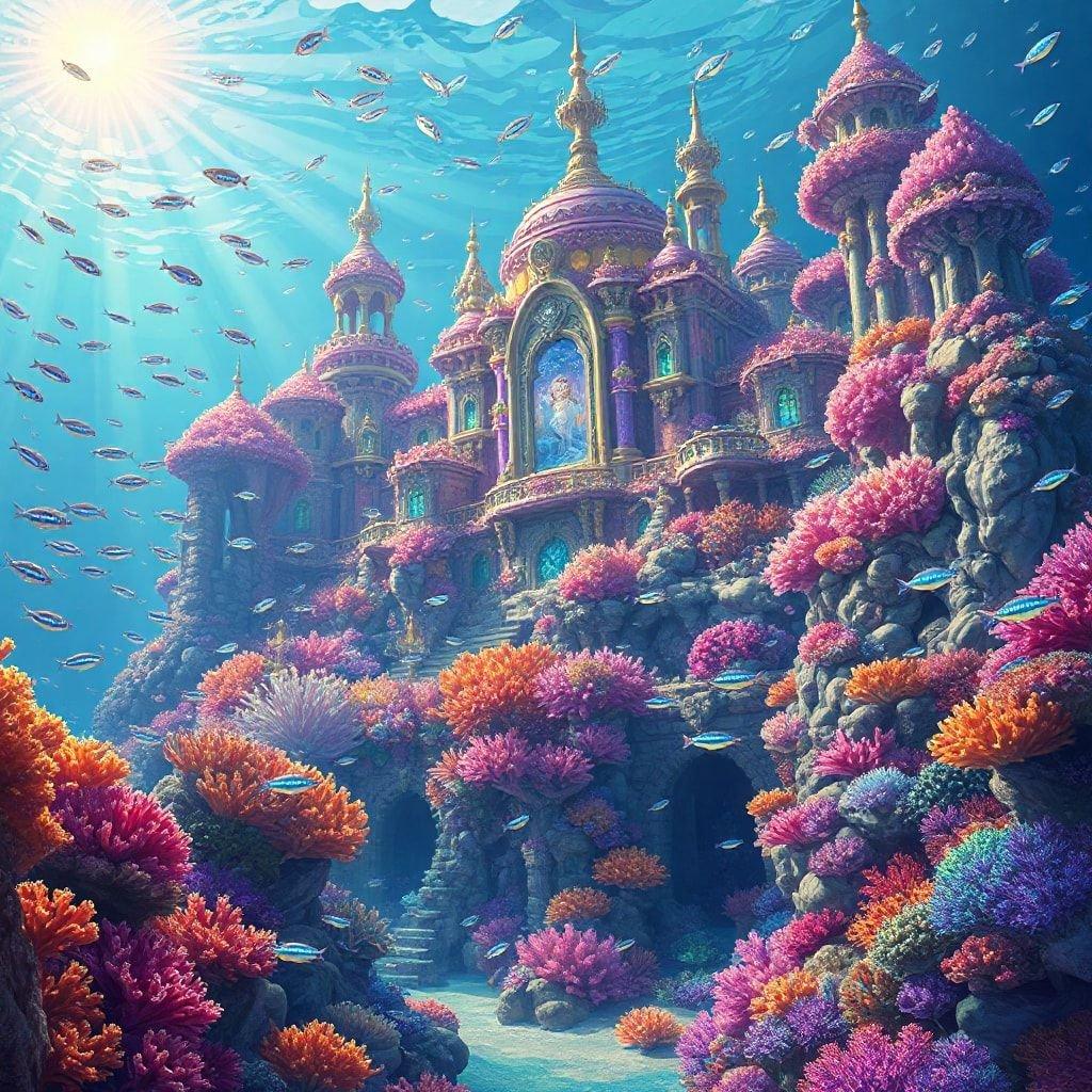 Majestic palace in the heart of an undersea kingdom, fit for a Disney Princess.