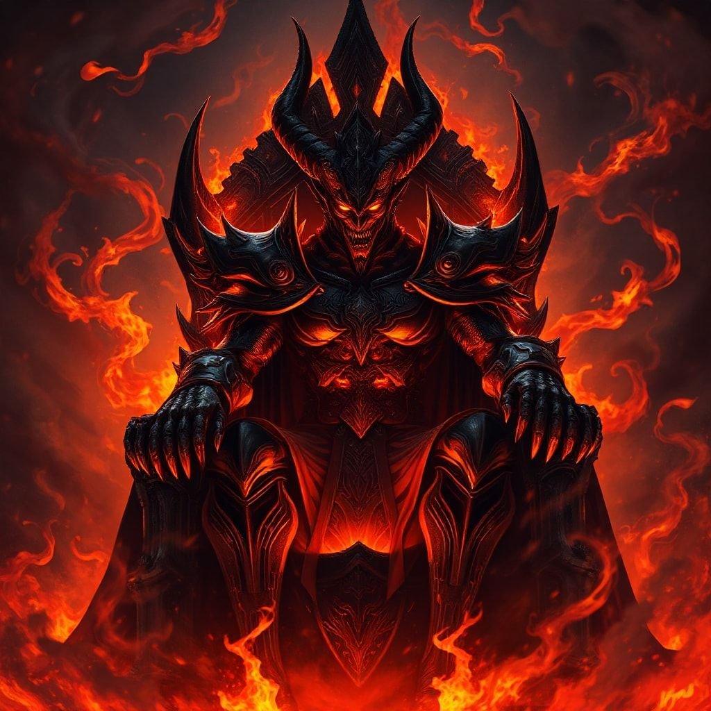 Experience the dark fantasy realm with this anime wallpaper. Featuring a demonic overlord in his throne room, surrounded by flames that symbolize power and dominance.