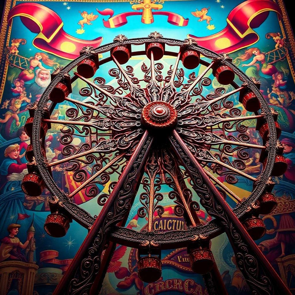 Brightly lit up wheel from a colorful carnival, perfect for adding a festive touch to your desktop or mobile background.