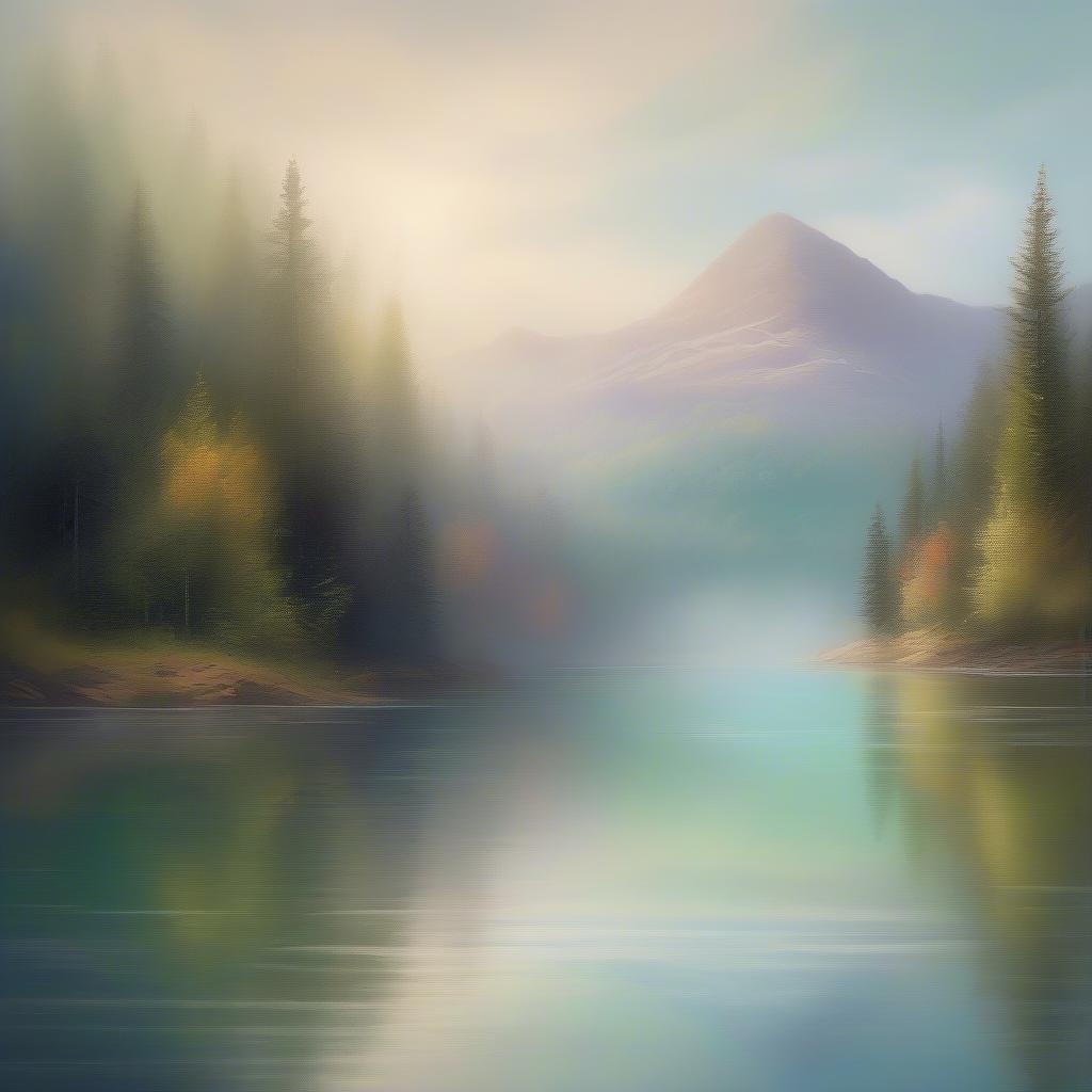 This serene wallpaper captures the beauty of a misty mountain lake, perfect for desktop and mobile use.