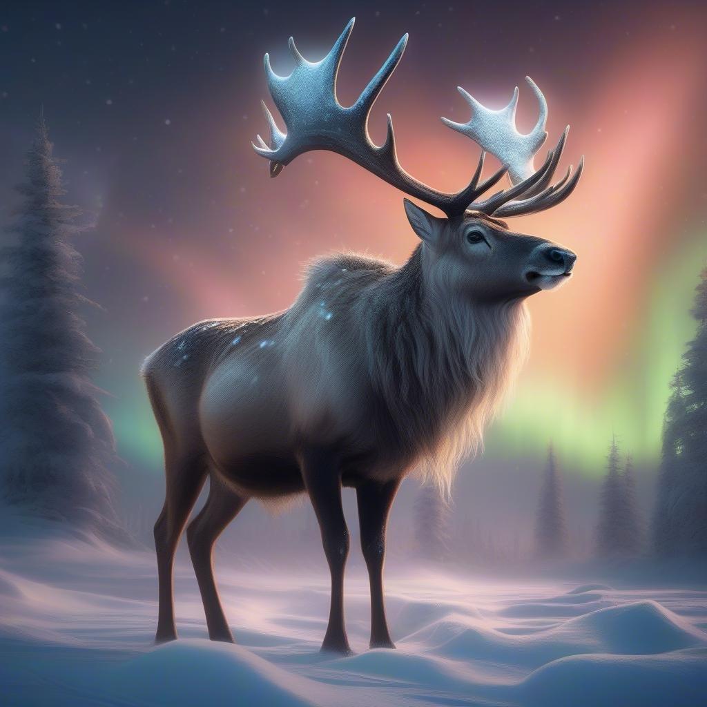 This stunning wallpaper captures the magic of the Christmas season with a serene winter scene featuring a majestic reindeer.