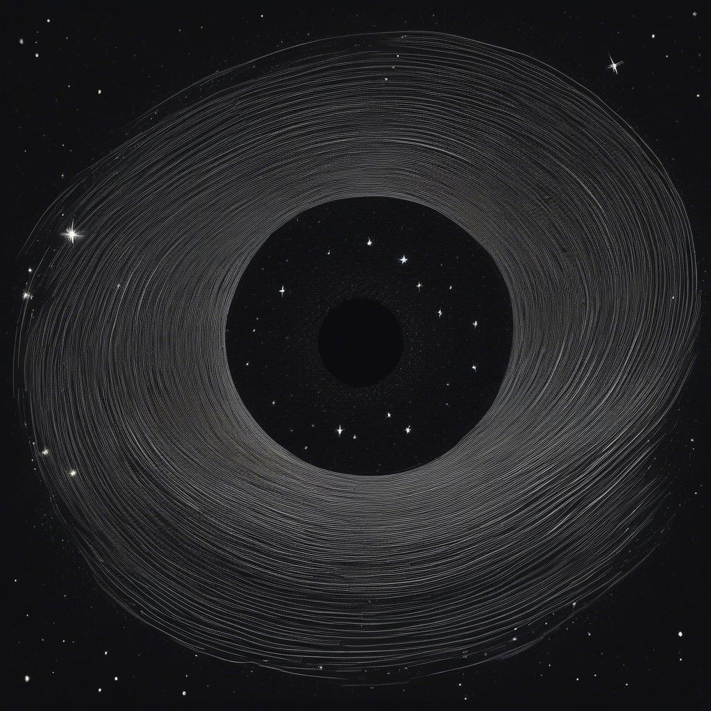 This wallpaper captures the vastness and mystery of space, featuring an illustration of a black hole at the center, surrounded by an array of stars. The concentric circles could represent the orbits of planets around the stellar body, while the star formations in the background hint at the complexity of galaxy structures.