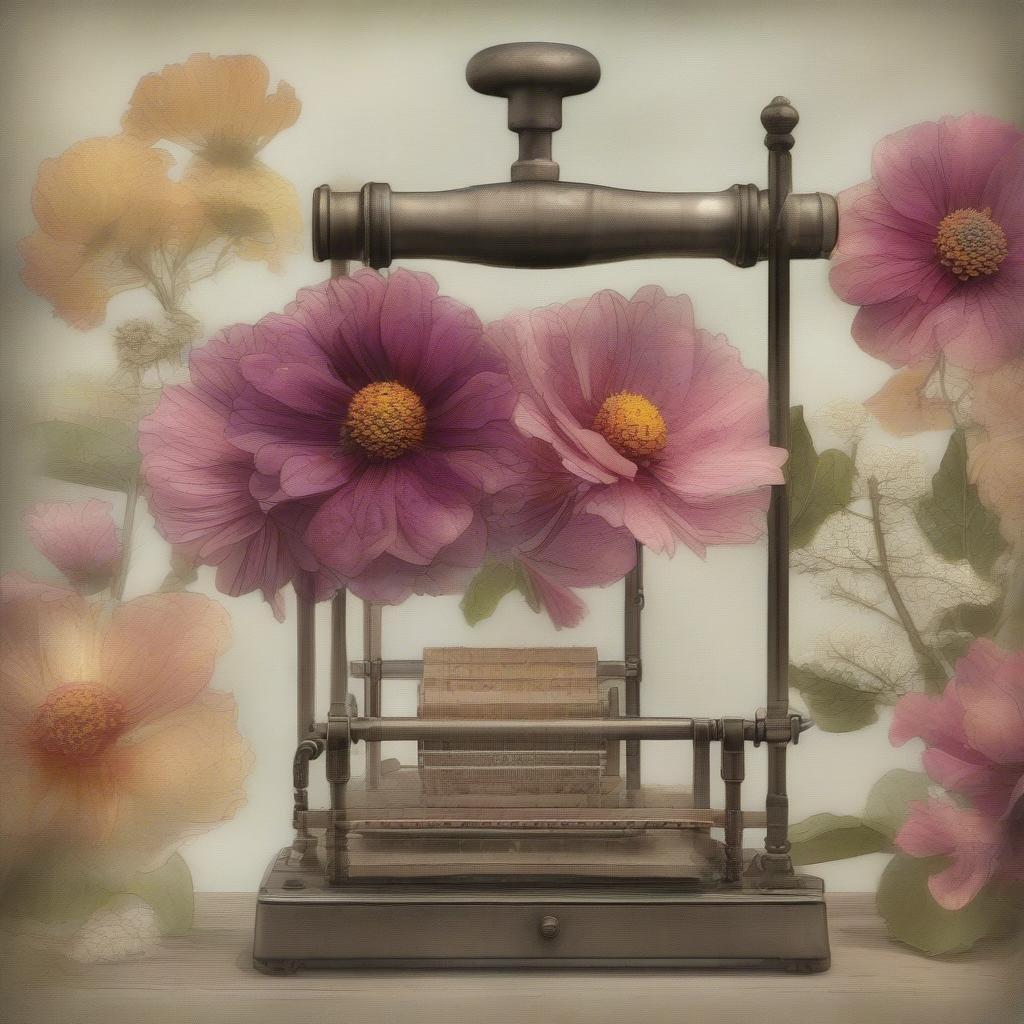 A nostalgic floral theme, featuring the beauty of pressed flowers on a vintage letter press.