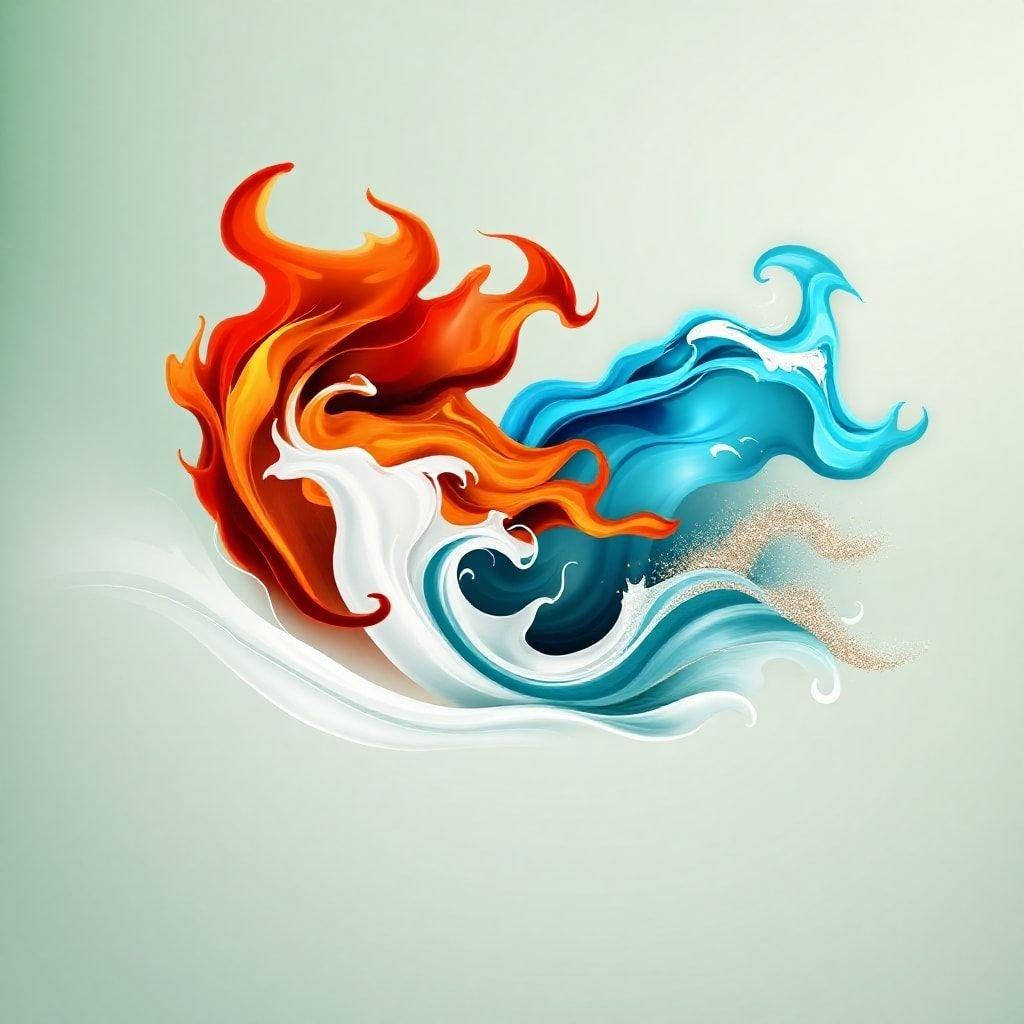 A minimalist digital art wallpaper that blends the elements of fire and water into a harmonious wave-like pattern. This abstract design is perfect for desktop or mobile devices with its calming, yet dynamic visual appeal.