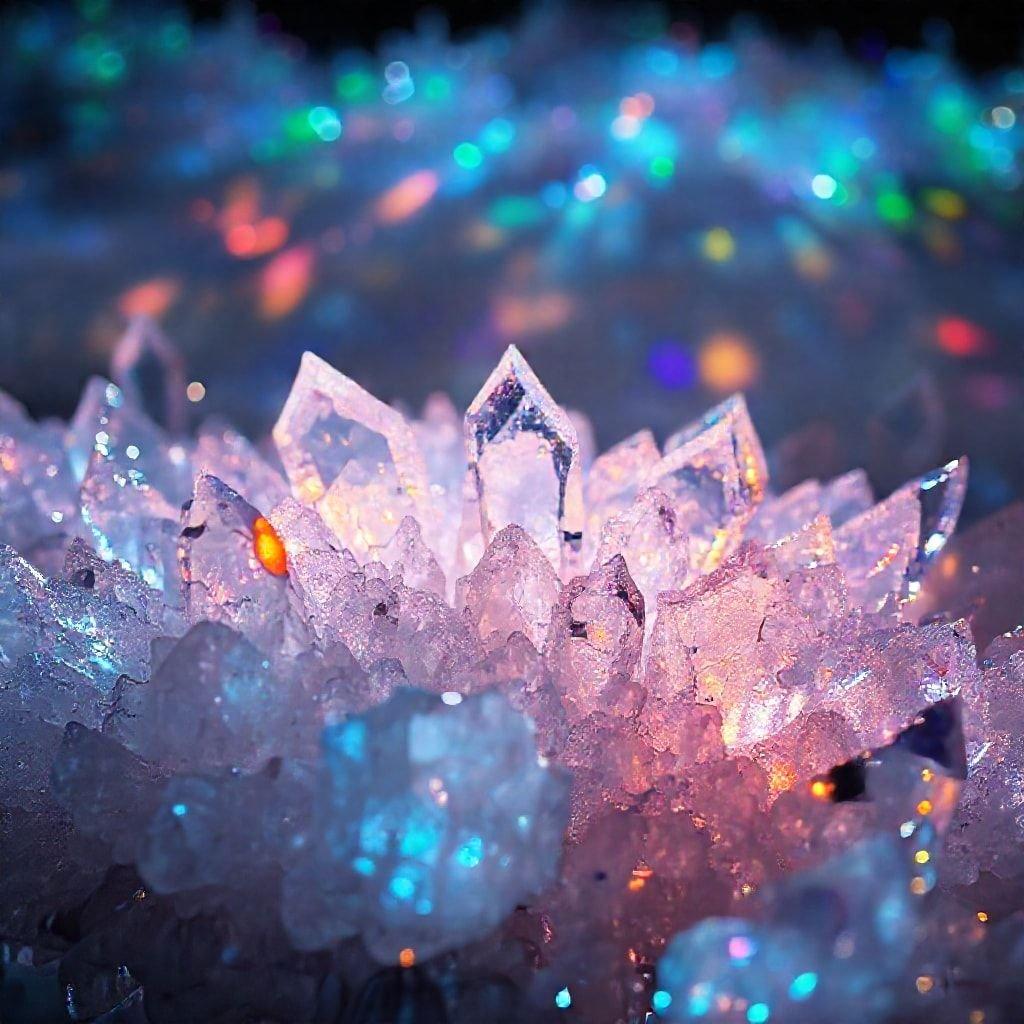 This stunning wallpaper features a cluster of crystals in various shapes and sizes, radiating a sense of elegance and sophistication. The crystals are depicted in a range of colors, from clear and transparent to opaque and vibrant, creating a visually striking effect. The image is perfect for those who appreciate the beauty of nature and the allure of abstract art.