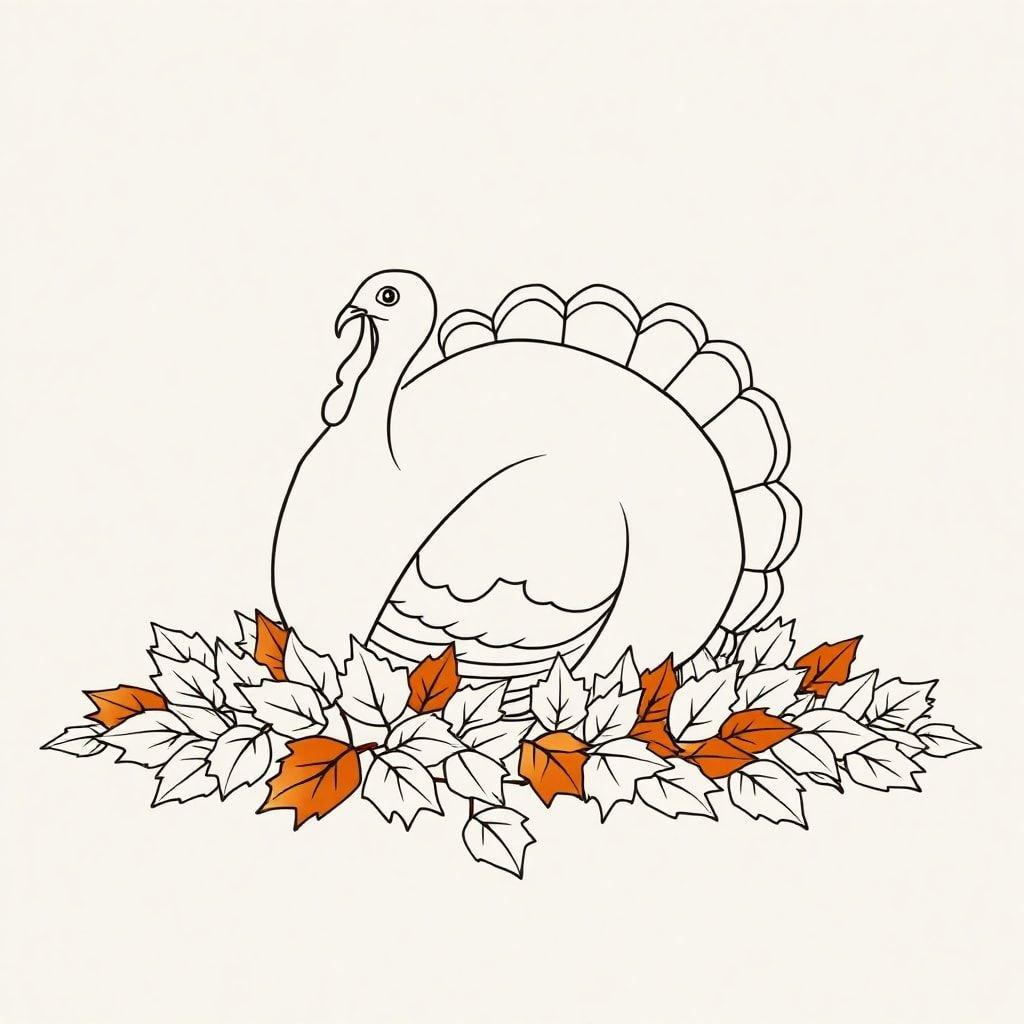 A cartoon turkey sitting among fall foliage, evoking the spirit of Thanksgiving.