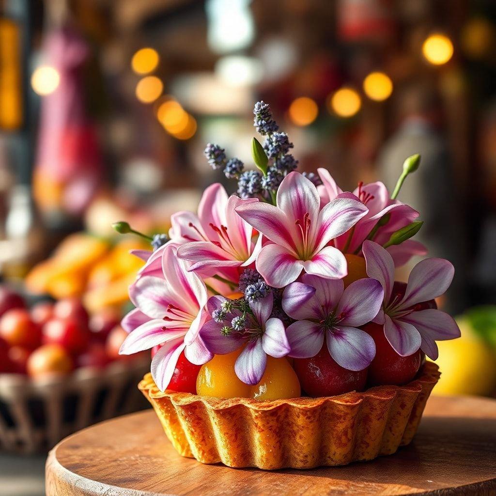 Indulge in a sweet escape with this vibrant tropical fruit tart, perfect for brightening up your desktop or mobile wallpaper.