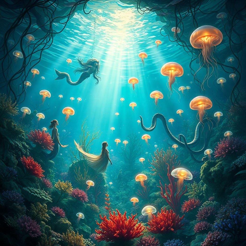 This 3D art wallpaper transports you to an underwater world, where mermaids and sea creatures coexist in harmony. The vibrant colors and intricate details bring the ocean to life, making it a perfect addition to any desktop or mobile device.