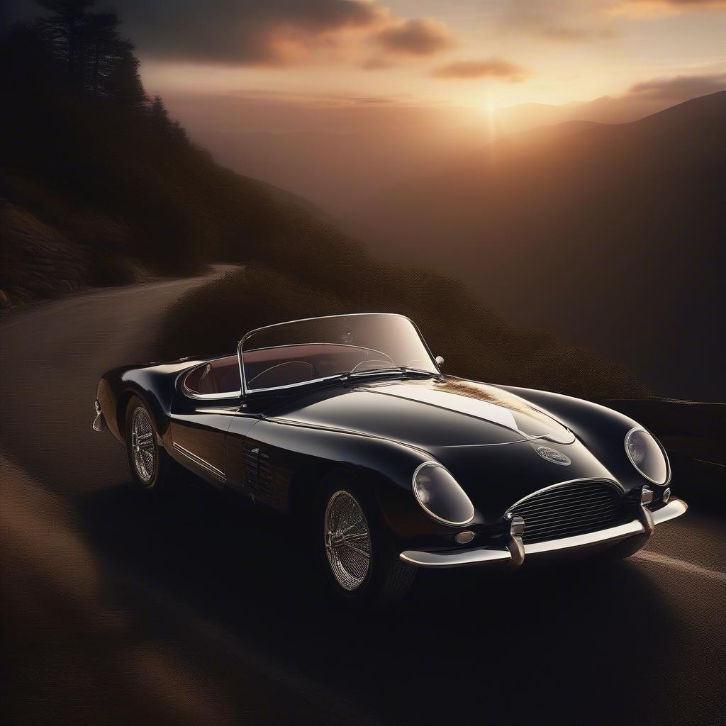 A classic sports car on an ascent, embodying the spirit of racing.