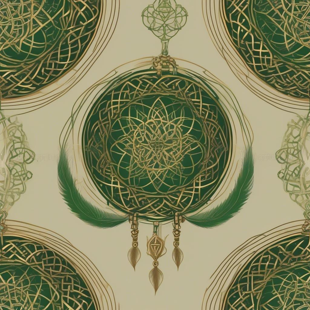 Elevate your digital space with this enchanting wallpaper celebrating St. Patrick's Day. Featuring a mystical clover at its heart, surrounded by the richness of Celtic knots and accents in vibrant green, it's a charm to brighten up any device.