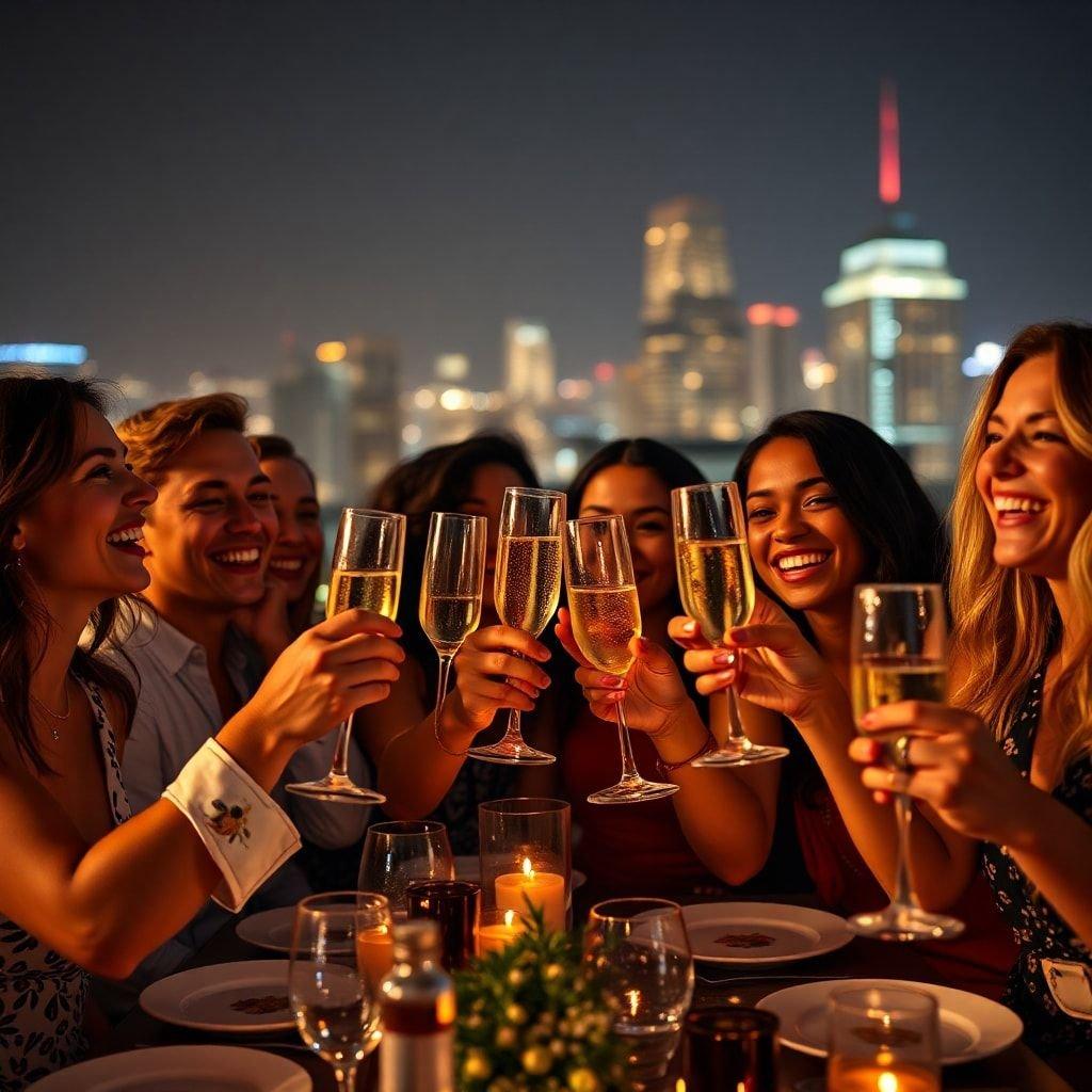 Ring in the New Year with a stunning city skyline and a glass of champagne in hand. This image captures the excitement and joy of celebrating the start of a new year with friends and loved ones.