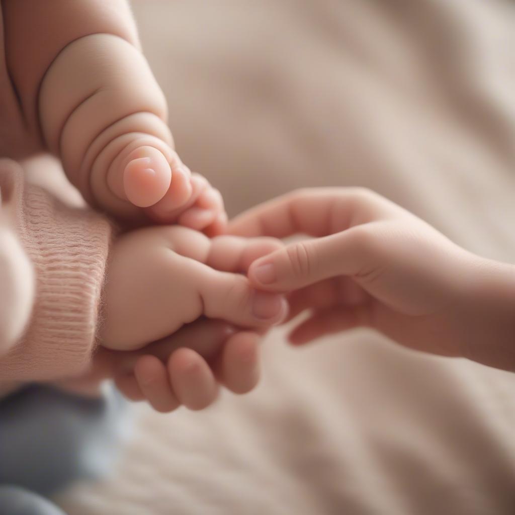 Hands reaching out to hold each other's hands in a tender gesture, symbolizing family love and togetherness.