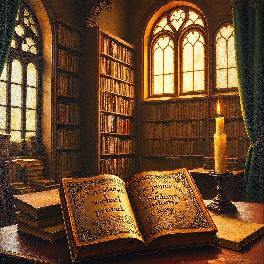 An atmospheric library scene, complete with ancient tomes and warm lighting, for the bookworm in you.