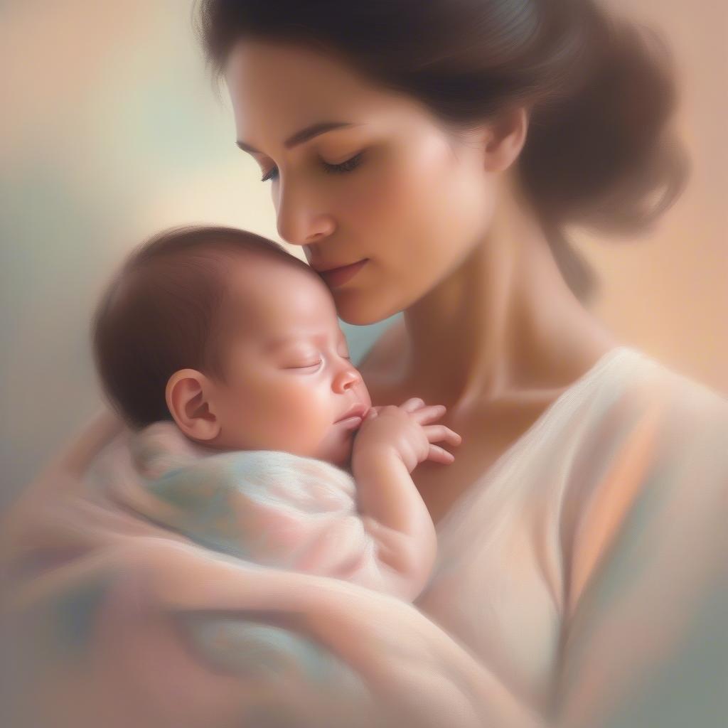 Celebrate the love that starts at birth with this Mother's Day wallpaper. A tender moment shared between a newborn and its mother, reflecting the bond of affection that spans generations.