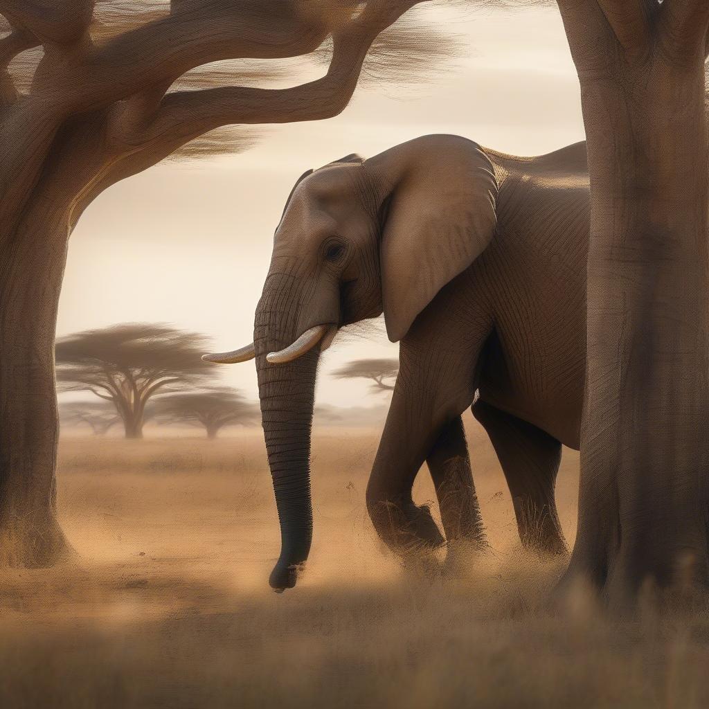 This wallpaper features a majestic elephant in its natural habitat, surrounded by trees and greenery. The image is perfect for anyone who loves wildlife and nature.