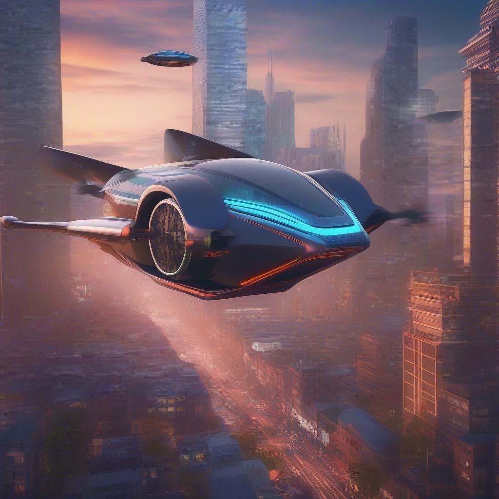 This futuristic flying car is a marvel of modern technology, soaring through the city skies with ease and grace. The sleek design and advanced features make it a true showstopper.