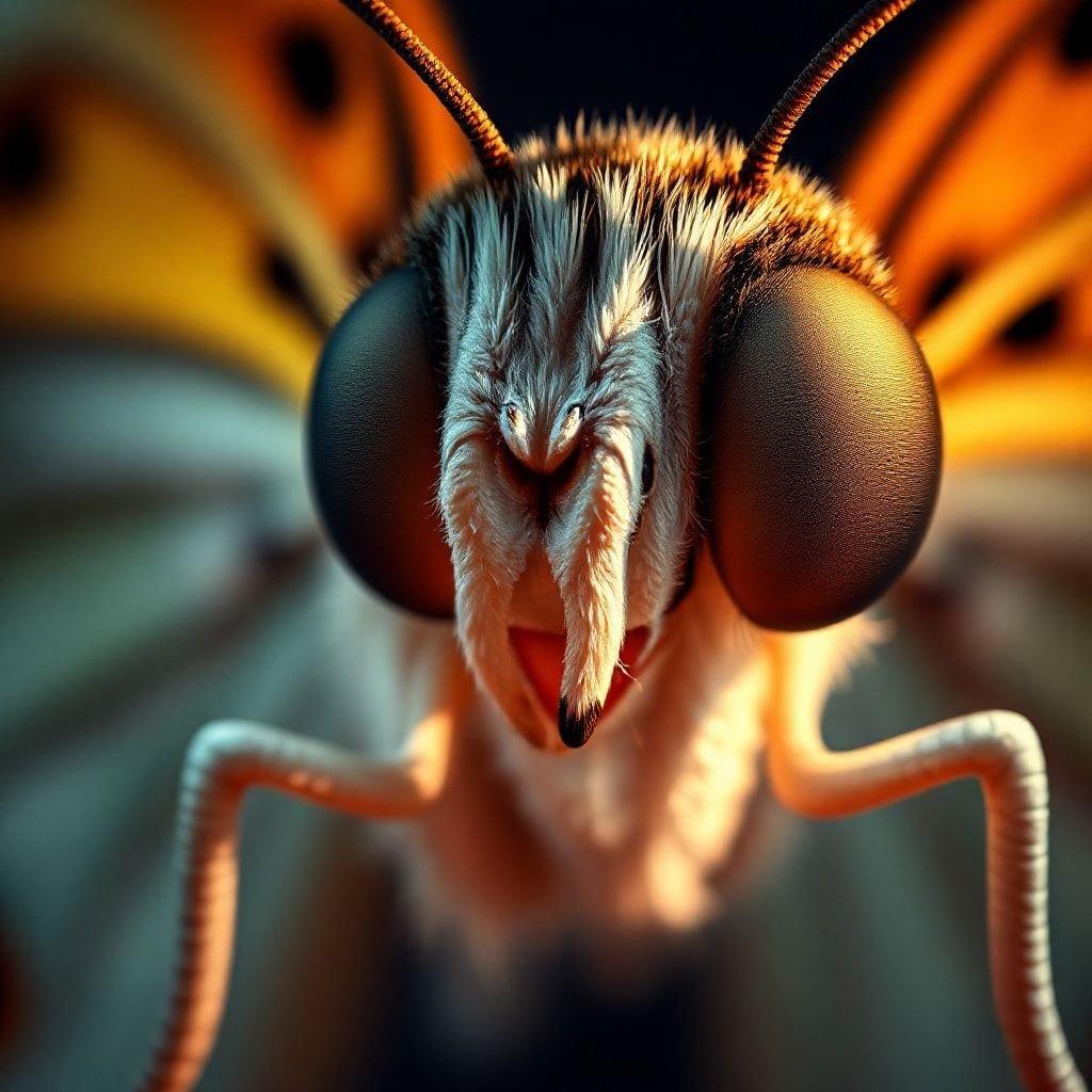 This stunning close-up macro photograph captures the intricate details and vibrant colors of a butterfly, showcasing its wings spread wide with precision. Its antennae reach out as if it's exploring the world around it. The image is so sharp that you can almost feel the fine textures on its body and wings.