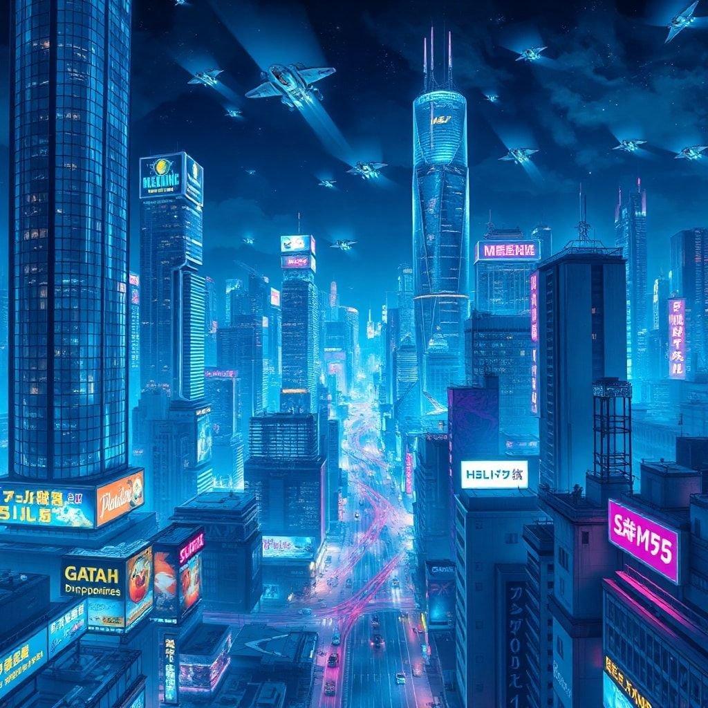 Tauchen Sie ein in die lebendige Welt des Anime mit diesem atemberaubenden Stadtlandschaft-Hintergrundbild. Die futuristischen Wolkenkratzer, fliegenden Autos und Neonlichter schaffen eine fesselnde Szene, die perfekt für Fans des Genres ist.