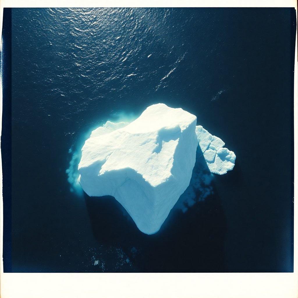 This breathtaking image captures the majesty of an iceberg floating in the vast ocean, a testament to the awe-inspiring beauty of nature's wonders.