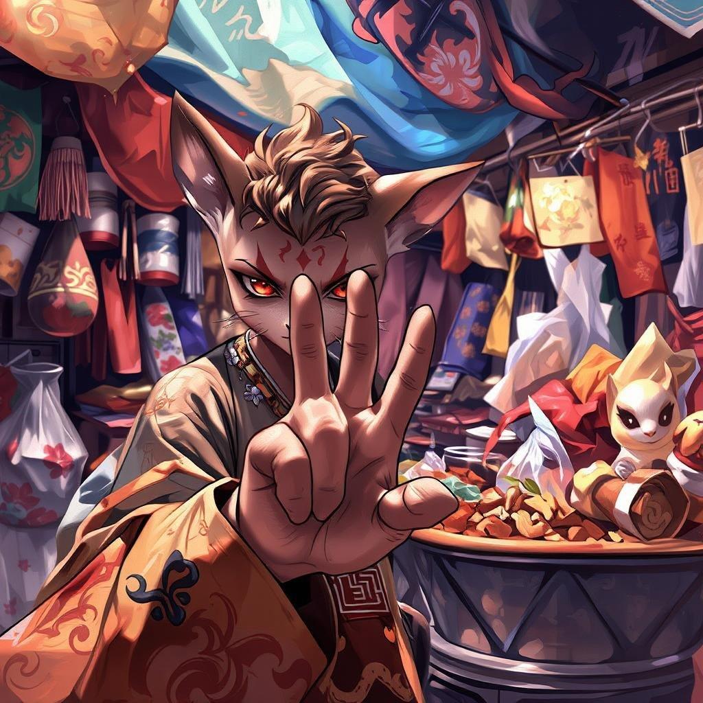 Immerse yourself in the vibrant world of anime with this captivating market scene wallpaper. The detailed illustration showcases a bustling market stall, overflowing with colorful goods and intricate patterns, set against a backdrop of stunning silk fabrics. The vendor's squiggled hand adds a touch of curiosity, inviting you to explore the scene.