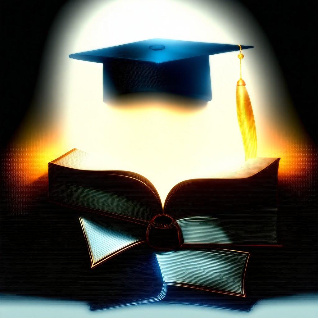 An inspirational digital wallpaper celebrating educational accomplishments, featuring a graduation cap and books. A perfect backdrop for congratulating scholars.