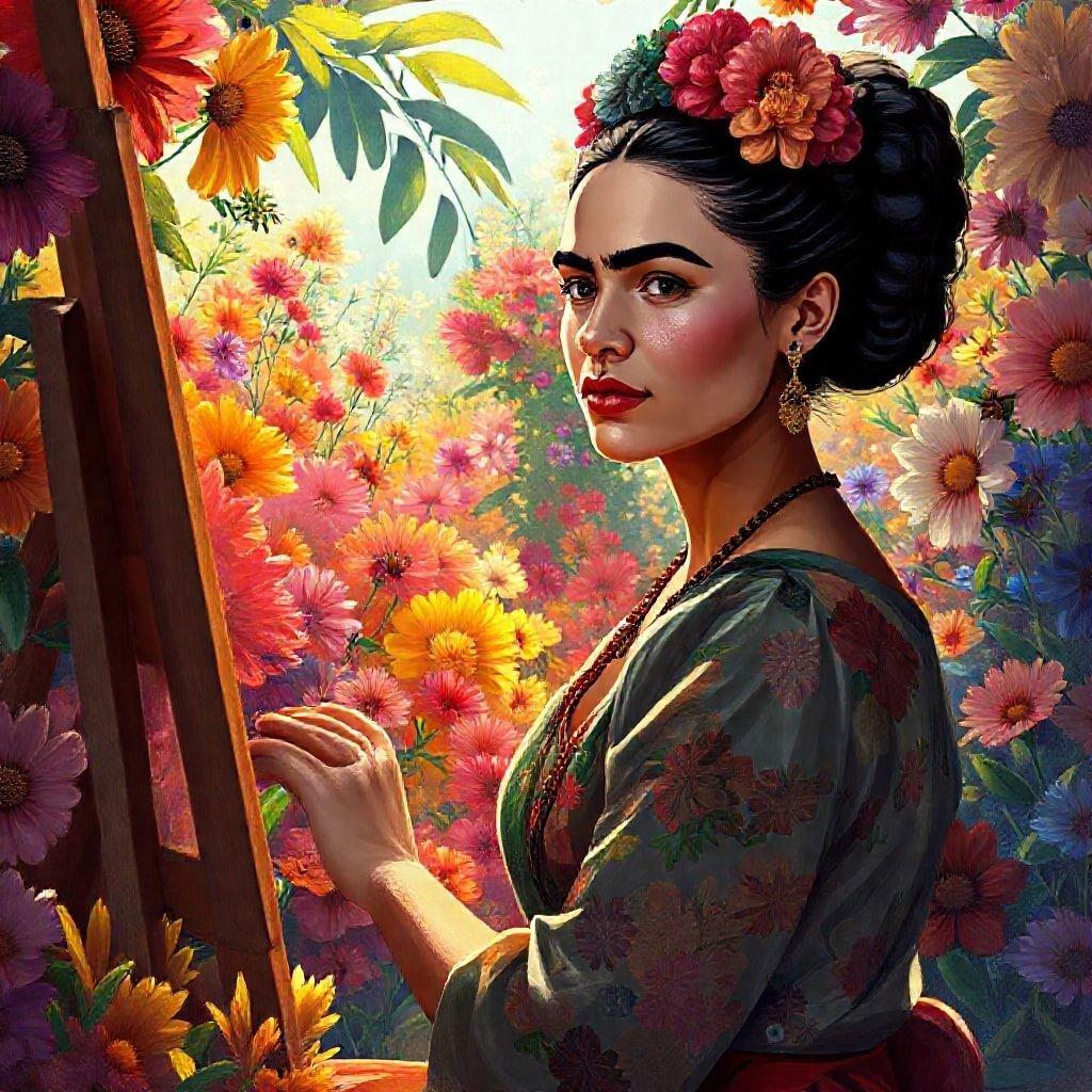 This stunning wallpaper features a beautiful painting of Frida Kahlo, the iconic Mexican artist. The artwork showcases her unique style and flair, making it a perfect addition to any room.